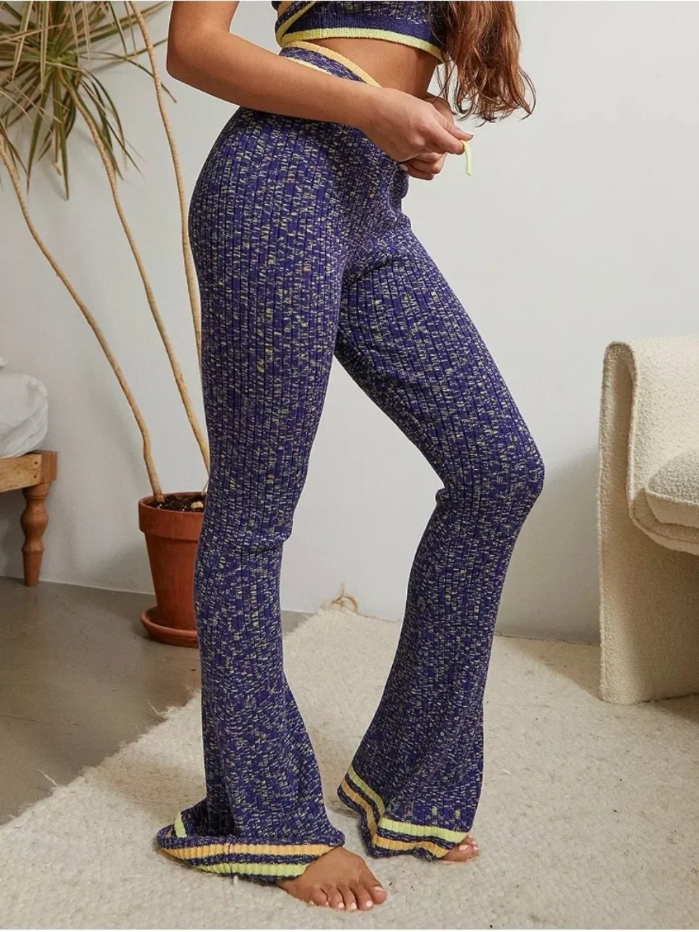 Urban Outfitters Out From Under purple + Yellow Ribbed Knit Set Zip Top & Pants.